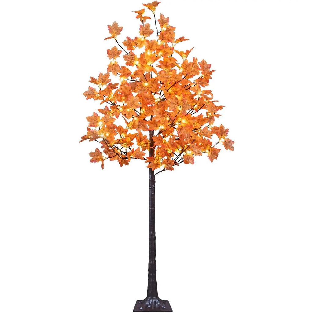 6FT 120LED Artificial Lighted Maple Tree Warm White Fall Decorations Indoor Ourdoor, Orange