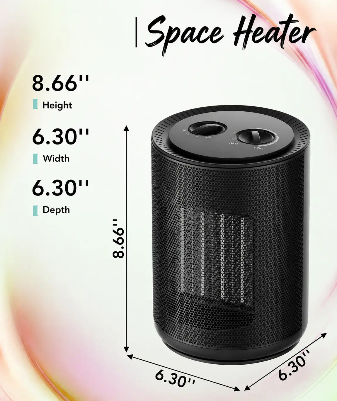 Portable Table Heater for Indoor Use, 1500W Space Heater with Adjustable Thermostat, 2 Heat Settings, Fan Mode, Tip-Over & Overheat Protection