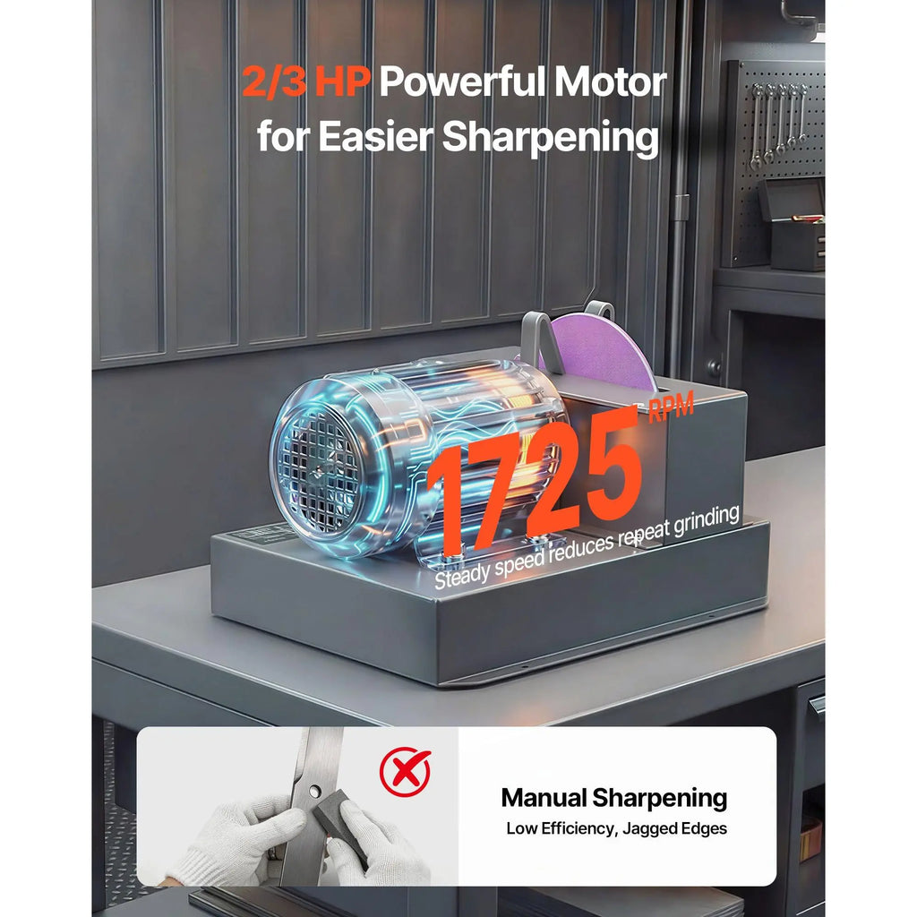 VEVOR Lawn Mower Blade Sharpener, 2/3HP Lawnmower Blade Grinder with 7" Ceramic Grinding Wheel and Balancer, 30 or 40 Blade Sharpening Machine for High Lift, Low Lift, Gator Flat Blades