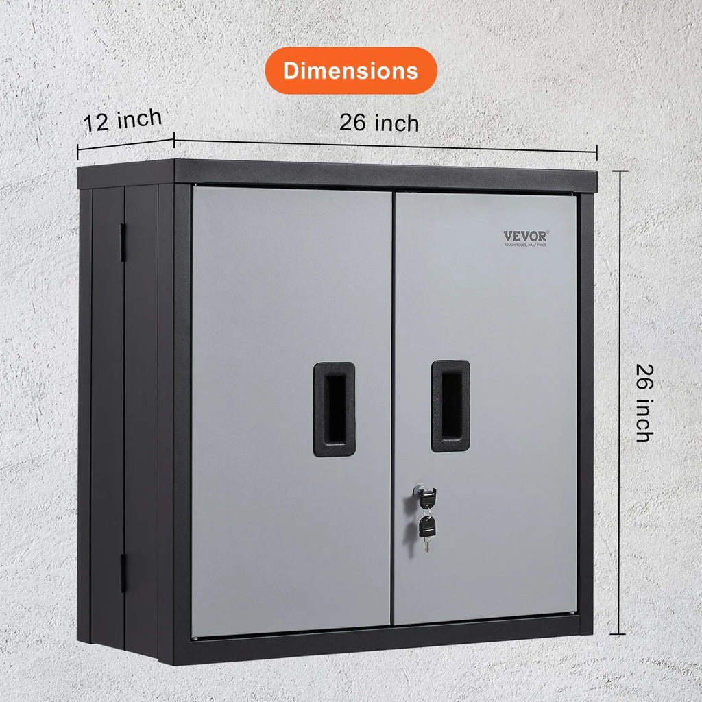 【Back to School】Vevor Foldable Wall-Mount Metal Garage Cabinet Furniture, 26" Heavy-Duty Tool Chest with 240 LBS Capacity, Adjustable Shelf, Magnetic Doors, Steel Board, Pre-Drilled Holes Simplify Wiring - Ideal for Garage, Home Use