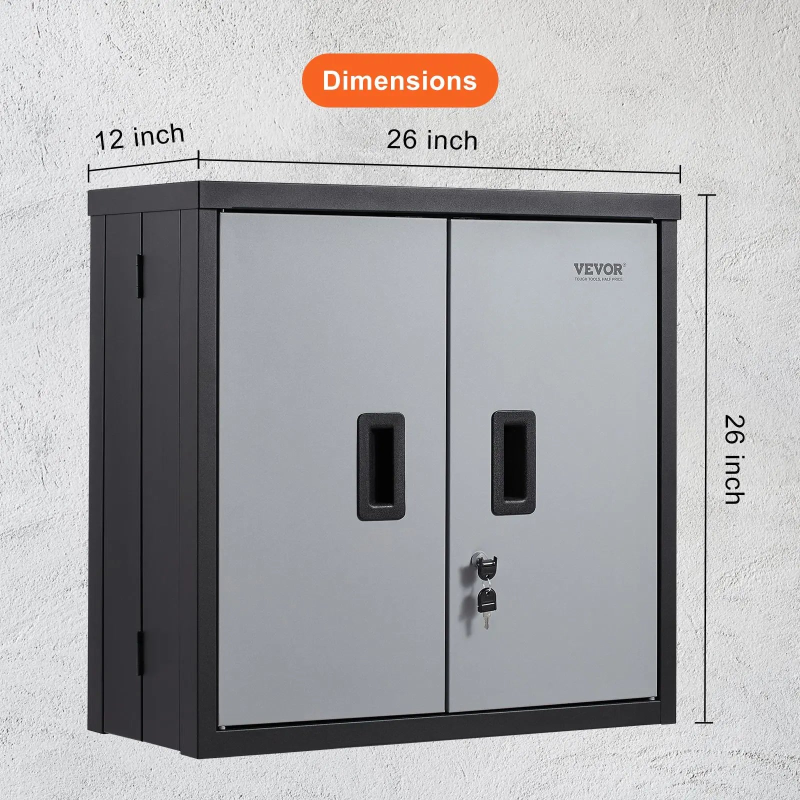 【Back to School】Vevor Foldable Wall-Mount Metal Garage Cabinet Furniture, 26" Heavy-Duty Tool Chest with 240 LBS Capacity, Adjustable Shelf, Magnetic Doors, Steel Board, Pre-Drilled Holes Simplify Wiring - Ideal for Garage, Home Use