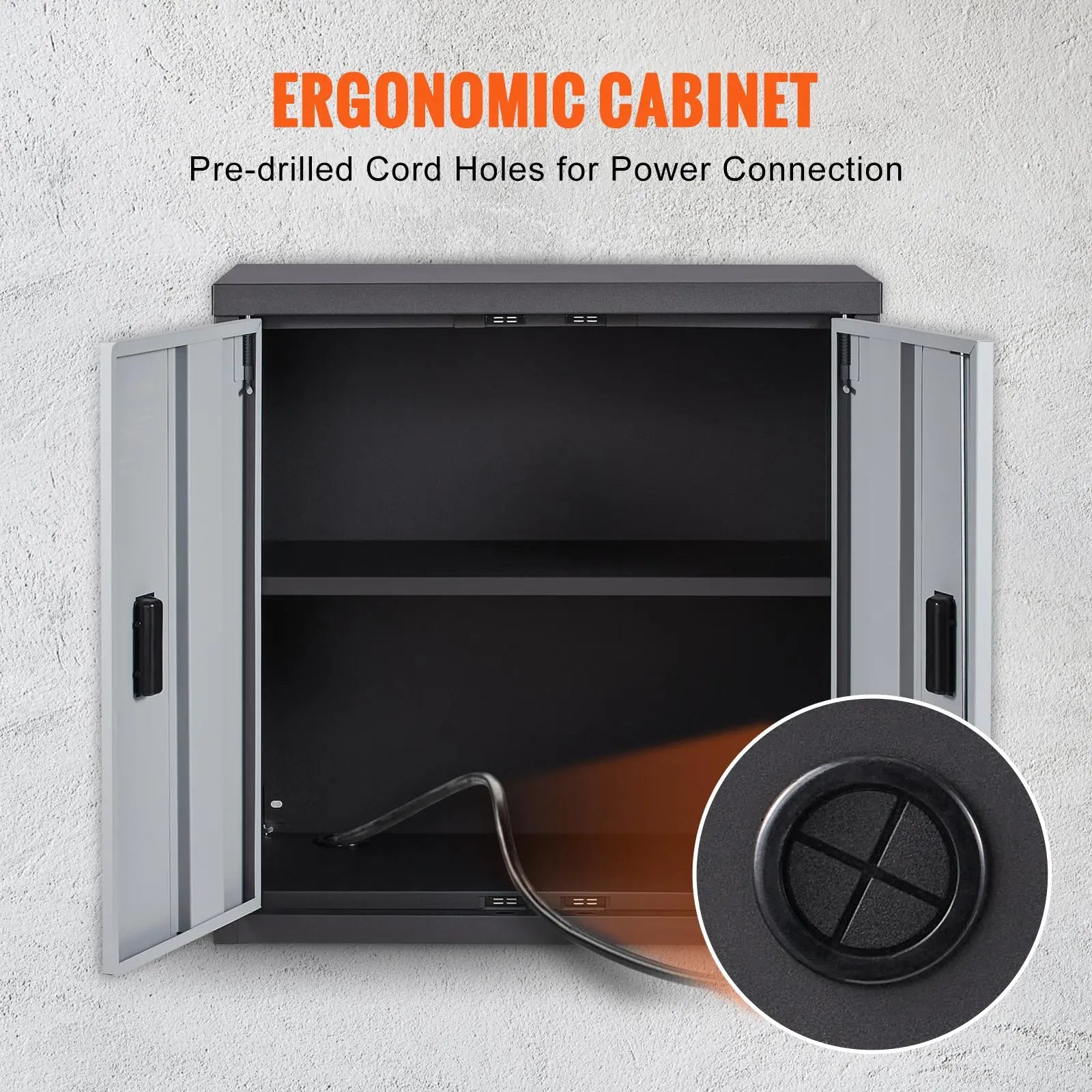 【Back to School】Vevor Foldable Wall-Mount Metal Garage Cabinet Furniture, 26" Heavy-Duty Tool Chest with 240 LBS Capacity, Adjustable Shelf, Magnetic Doors, Steel Board, Pre-Drilled Holes Simplify Wiring - Ideal for Garage, Home Use