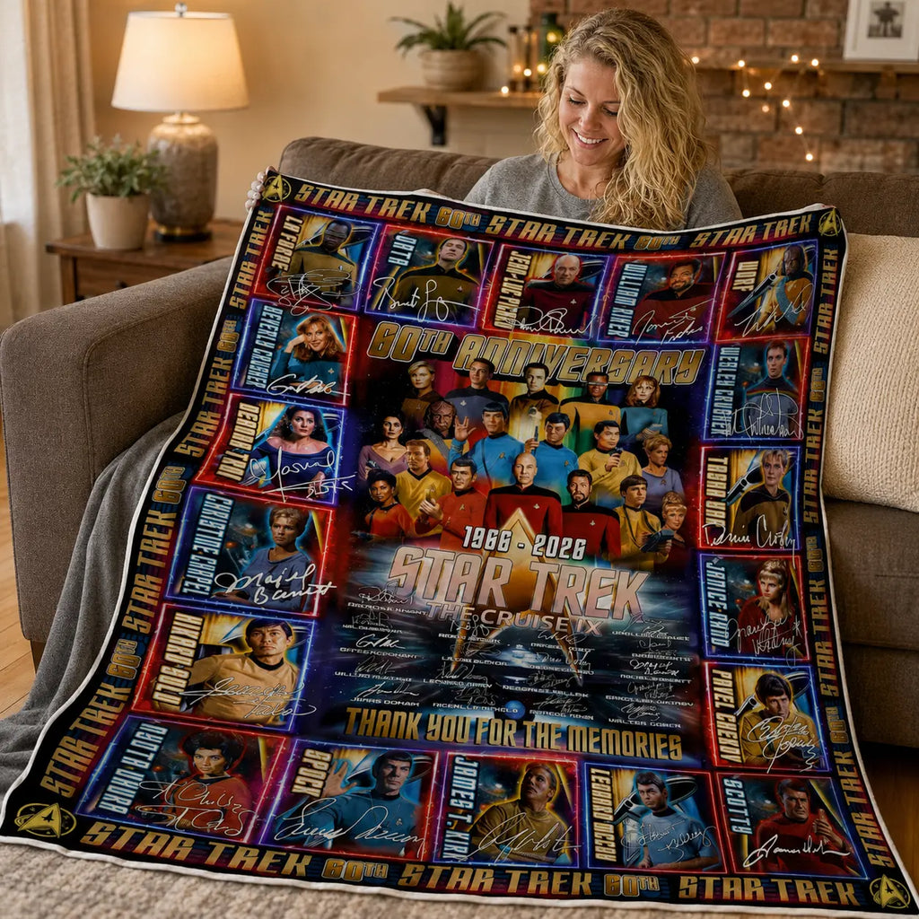 Star Trek 60Th Anniversary Flannel Blanket, 1966-2026 Sci Fi TV Series Fan Collage Throw Blanket, Space Adventure Soft Cozy Blanket for Couch Bed Sofa Movie Room Decor Gift