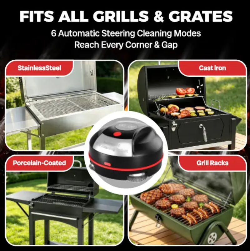 Automatic Grill Cleaning Robot, Rechargeable BBQ Grill Cleaner Robot with Rotating Steel Brush Heads, Hands‑Free Grill Scrubber for Outdoor Barbecue Grills, Remove Grease & Charred Residue