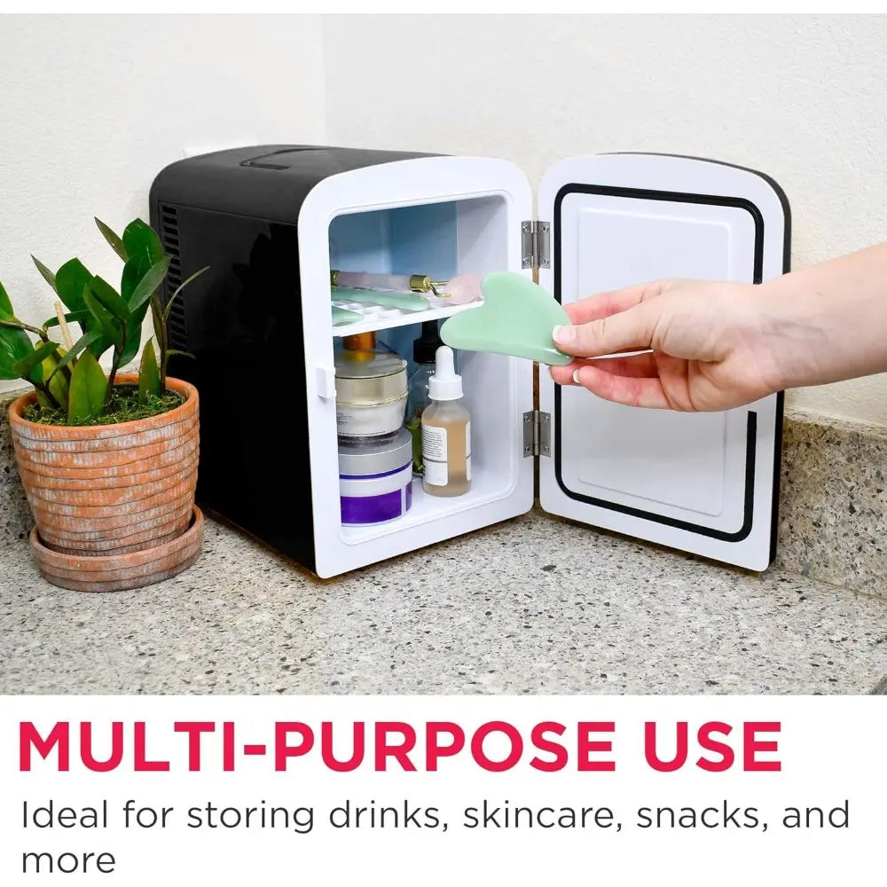 Mini Portable Compact Personal Home Office Fridge Cooler, BUILT in SPEAKER, 4L Capacity, Chills Six 12 Oz Cans, 100% Freon-Free & Eco Friendly