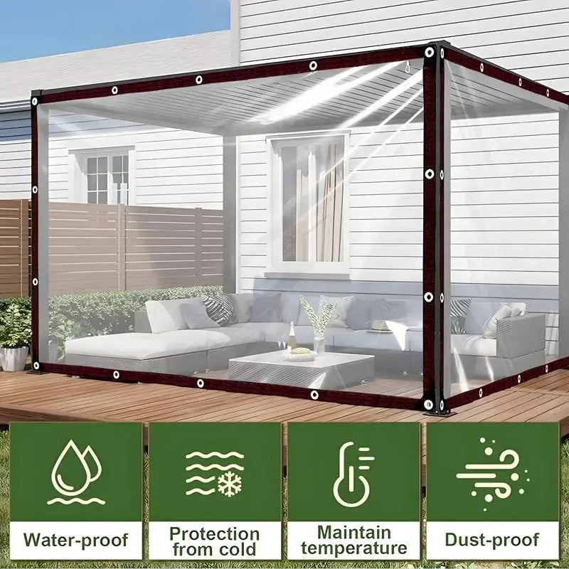 7*10FT PE Fabric Tarpaulin - Waterproof, Grommeted Transparent Tarp, Heavy-Duty Outdoor Cover for Camping, Patios