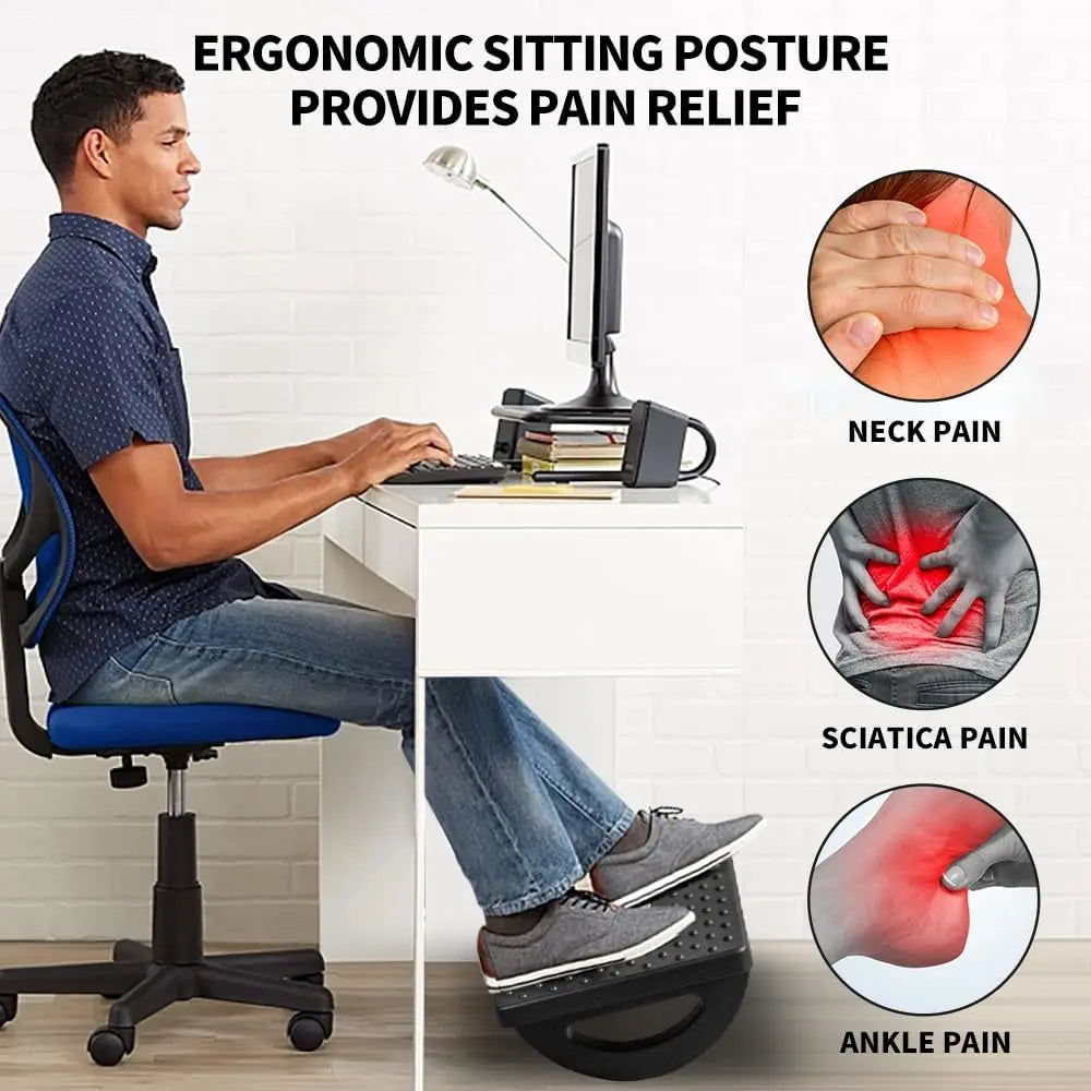 Ergonomic Office Foot Rest, Thick PP Rocking Foot Stool with Roller Massager, 13X9.6X5" Durable under Desk Leg Rest for Office Users