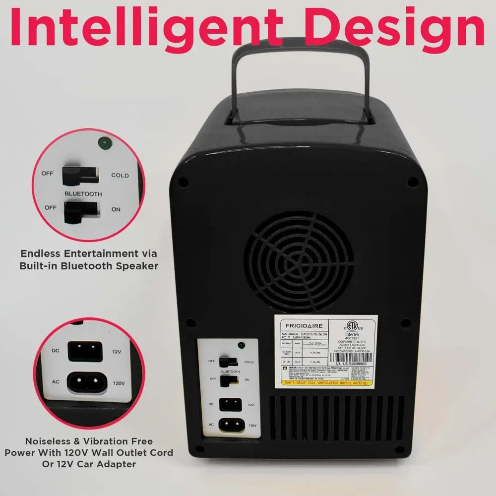 Mini Portable Compact Personal Home Office Fridge Cooler, BUILT in SPEAKER, 4L Capacity, Chills Six 12 Oz Cans, 100% Freon-Free & Eco Friendly