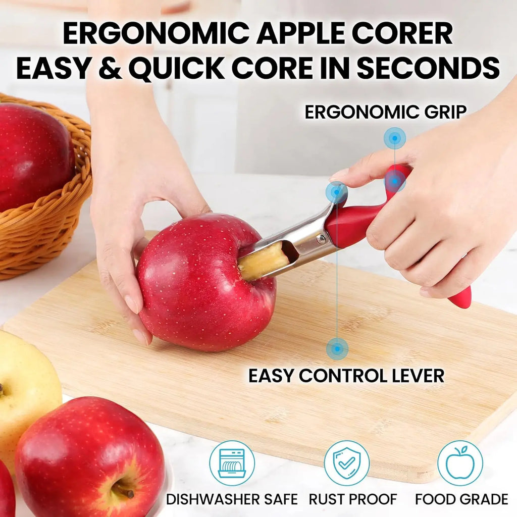 2Pcs Stainless Steel Fruit Corer - Kitchen Utensils Gadget with Jagged Tip, Easy-Twist Daily Use Seeder for Apples Pears, Fruit & Vegetable Core Remover Tool