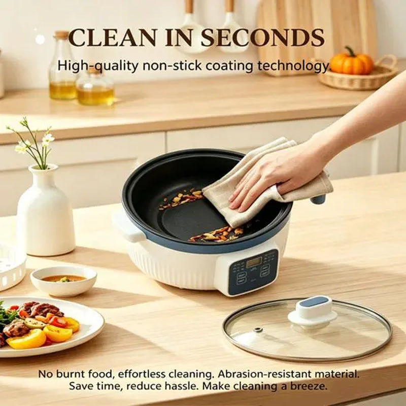 Digital Automatic Power-Off Rice & Pressure Cooker, Food Grade Double-Layer Nonstick Pot, Small Compact Portable Size, Ergonomic Handle, 6 Cooking Modes, Overheat Guard, Dry Protection, Easy-Clean, Ideal for 1-2 People (Rice,Soup) - Student Dorm Essential