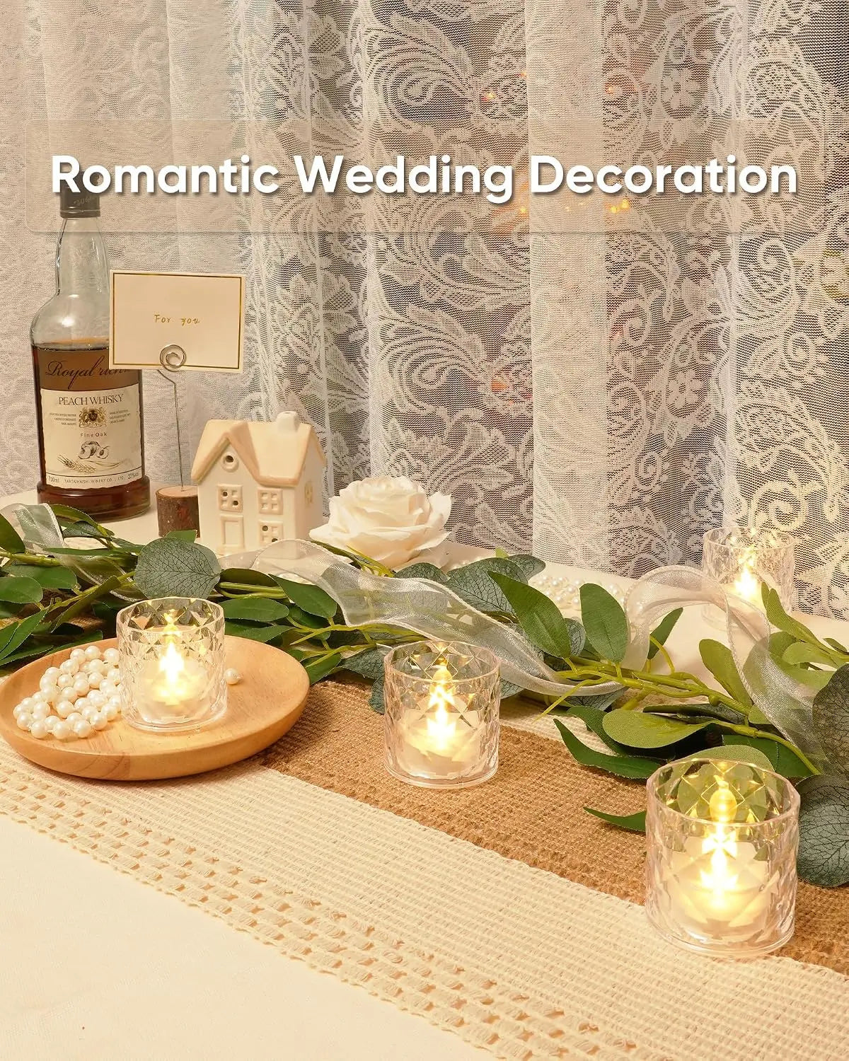 12PCS 2X2 in Acrylic Votive Candle Holders with Auto Timer Flameless LED Tealights, Battery-Powered, for Wedding Centerpieces, Christmas Decor, Mother’S Day Gifts