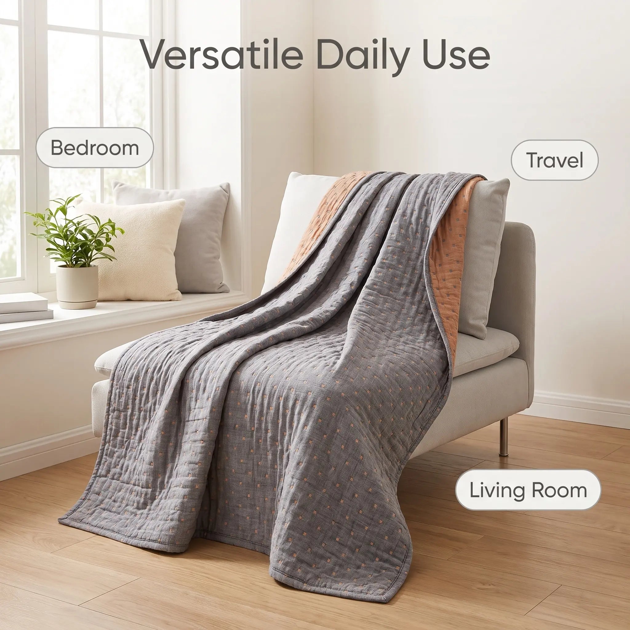 Bedsum 3-Layer Natural Cotton Muslin Jacquard Blanket - Cozy Aesthetic, Ultra Soft, Breathable, Reversible, Lightweight, Multi-Size for Adults, All-Season Warm Comfort, Bedroom Decor Throw
