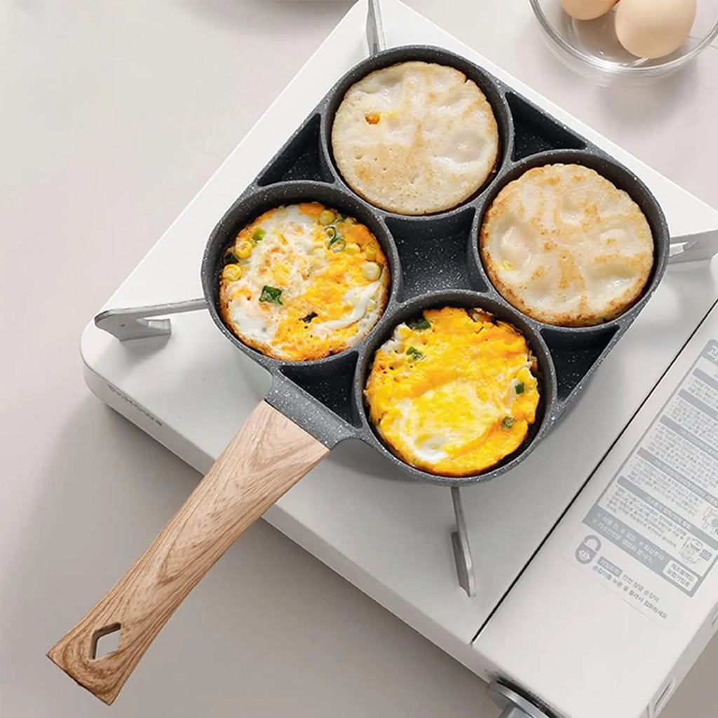 Rectangular Aluminum Nonstick Egg Skillet - 4-Cup Pancake Pan, Gas & Induction Compatible, Ideal for Omelettes & Outdoor Use Stainless Steel Cooking Fry Basket