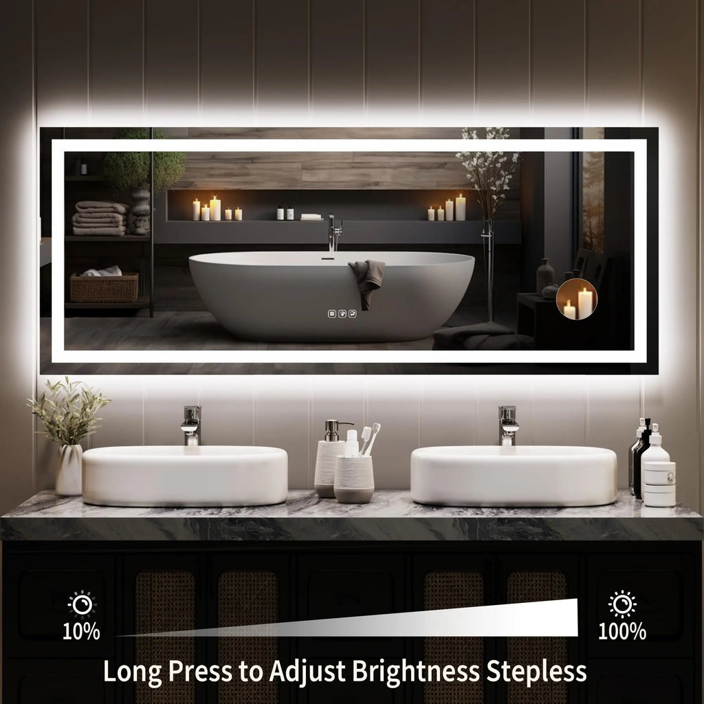 Garvee 60"X 36" LED Bathroom Mirror with Lights, Dimmable, Anti-Fog, Backlit + Front Lit, Smart Bathroom Vanity Mirror for Wall, Memory Function, Shatter-Proof (Horizontal/Vertical)