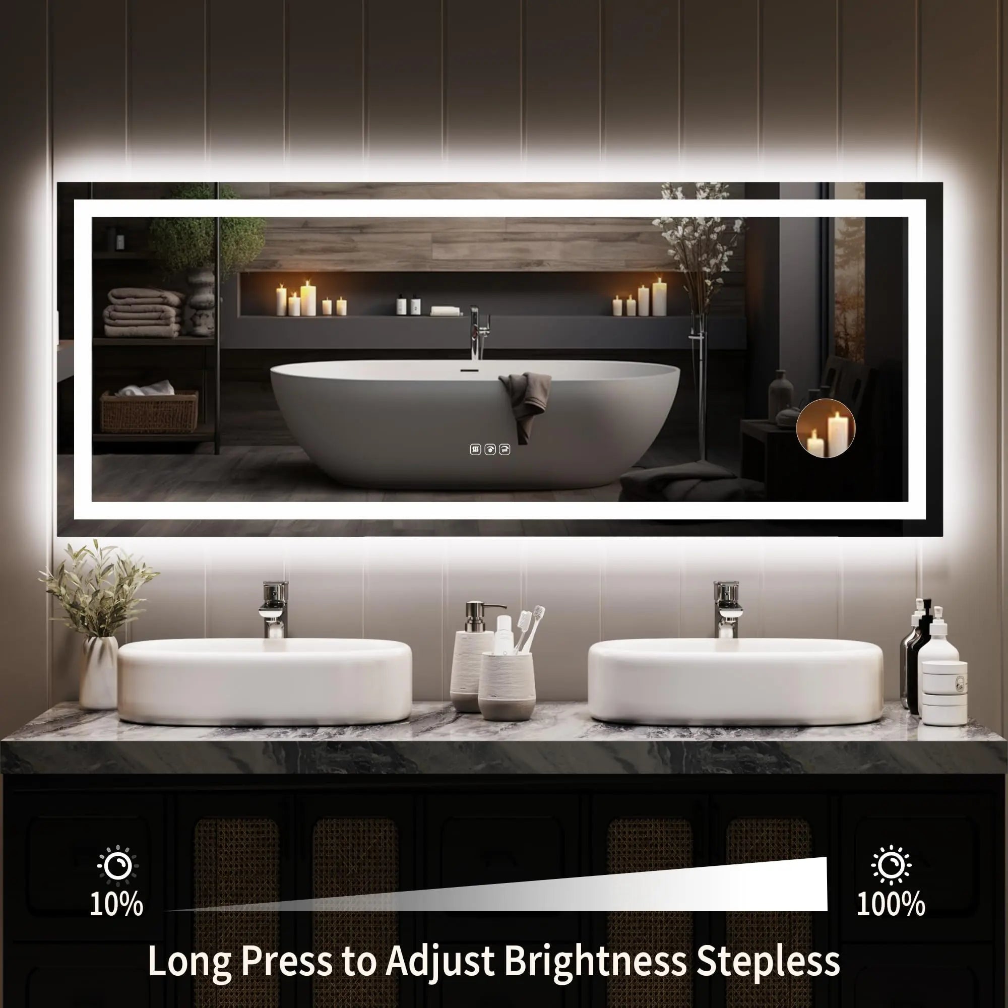 Garvee 60"X 36" LED Bathroom Mirror with Lights, Dimmable, Anti-Fog, Backlit + Front Lit, Smart Bathroom Vanity Mirror for Wall, Memory Function, Shatter-Proof (Horizontal/Vertical)