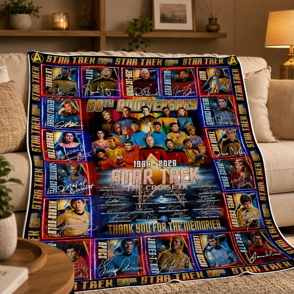Star Trek 60Th Anniversary Flannel Blanket, 1966-2026 Sci Fi TV Series Fan Collage Throw Blanket, Space Adventure Soft Cozy Blanket for Couch Bed Sofa Movie Room Decor Gift
