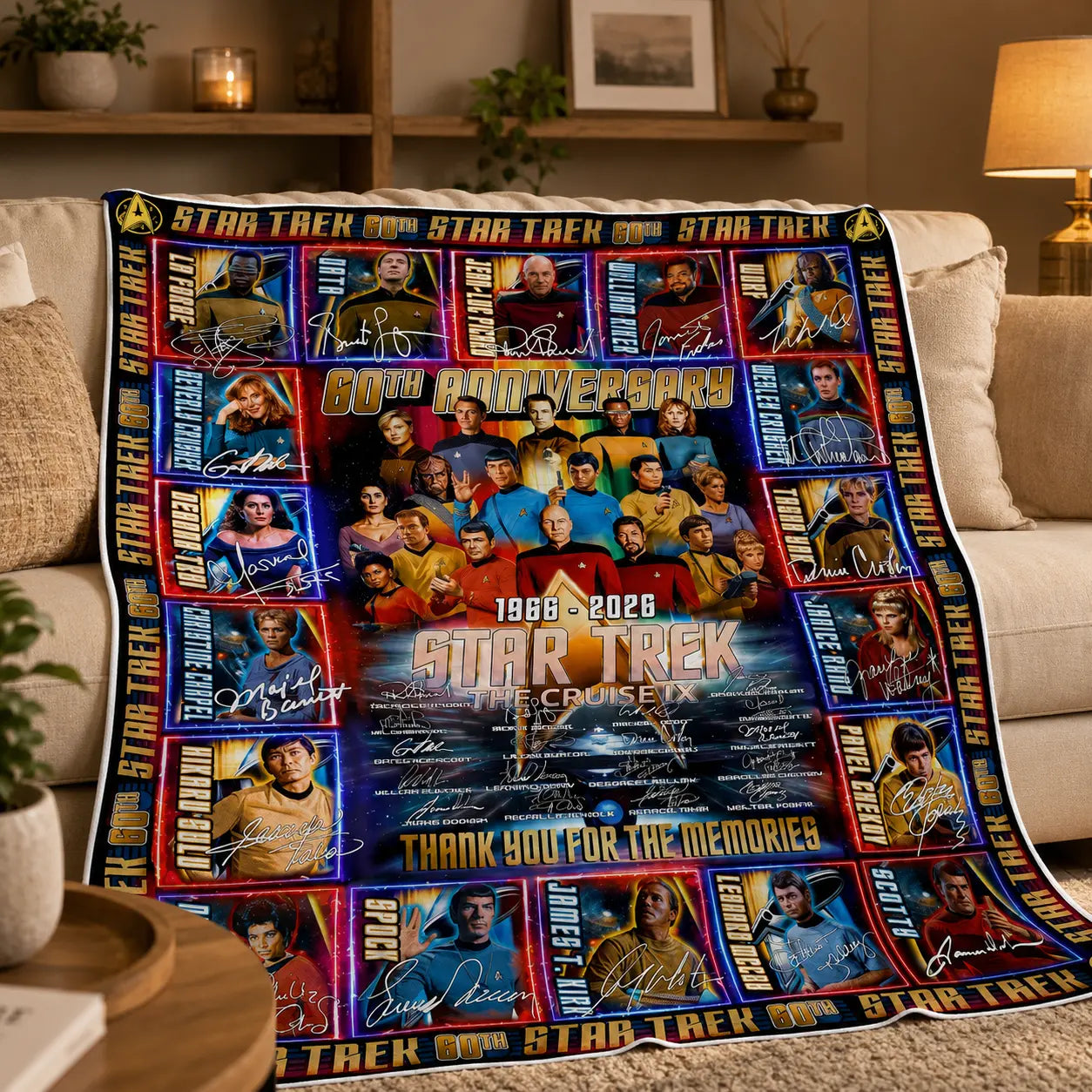 Star Trek 60Th Anniversary Flannel Blanket, 1966-2026 Sci Fi TV Series Fan Collage Throw Blanket, Space Adventure Soft Cozy Blanket for Couch Bed Sofa Movie Room Decor Gift