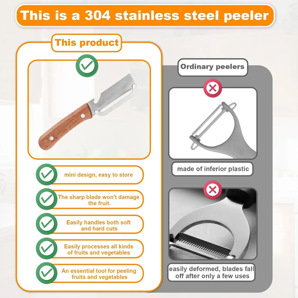Multi-Functional Vegetable Peeler with Stainless Steel Blade, Wooden Handle, and Bottle Opener Kitchen Tool, Suitable for Peeling Fruits, Vegetables, Pumpkin, Papaya, Zucchini, Potatoes, and Carrots.