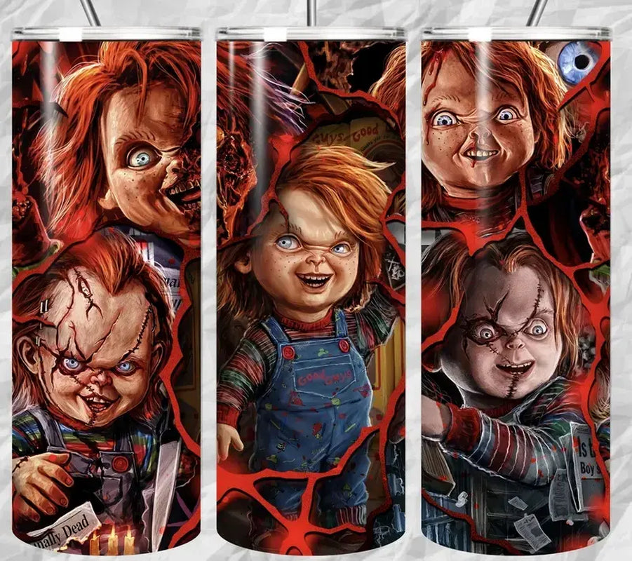 40Oz/ 20Oz Chucky Horror Insulated Tumbler with Handle & Straw Lid | Stainless Steel Halloween Travel Mug