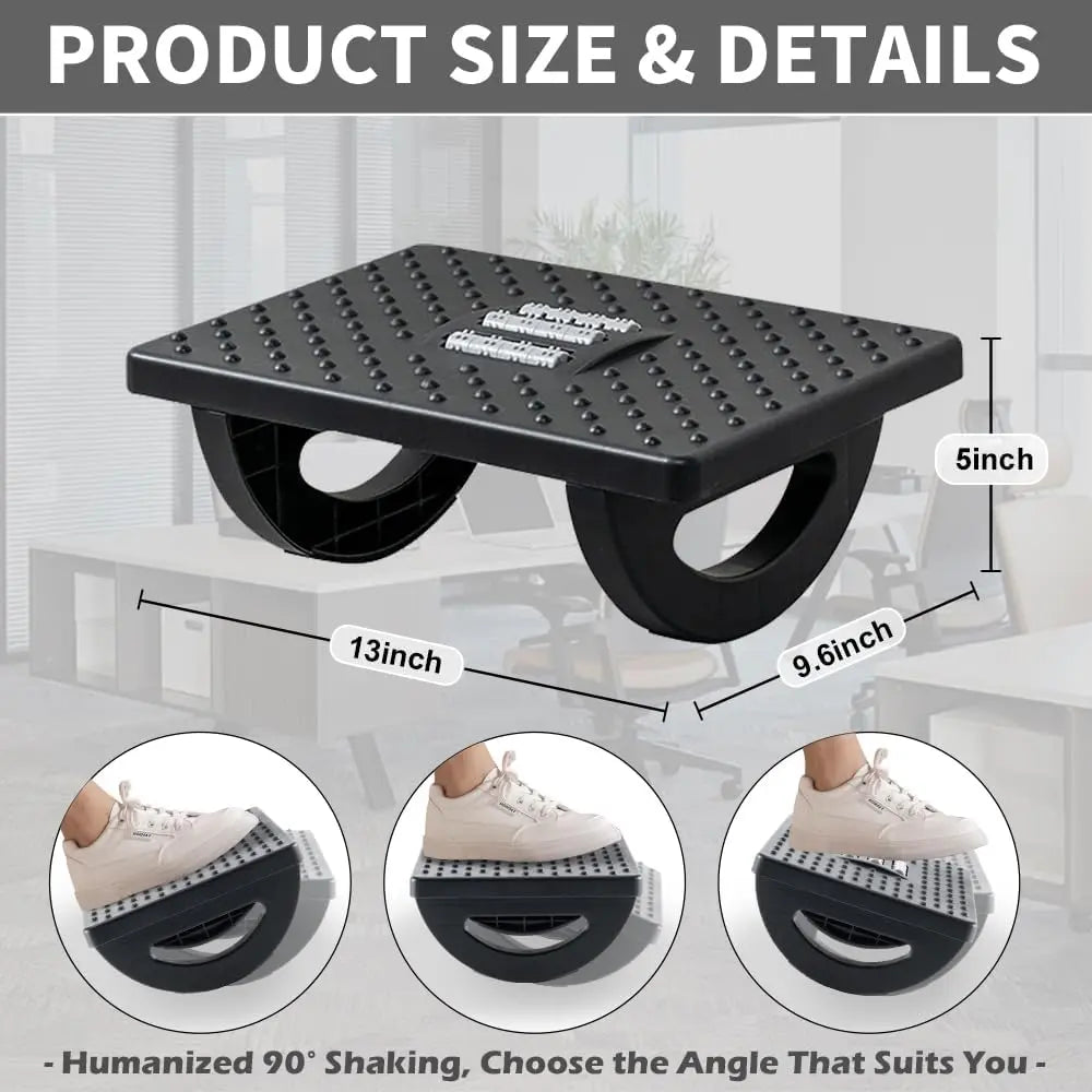 Ergonomic Office Foot Rest, Thick PP Rocking Foot Stool with Roller Massager, 13X9.6X5" Durable under Desk Leg Rest for Office Users