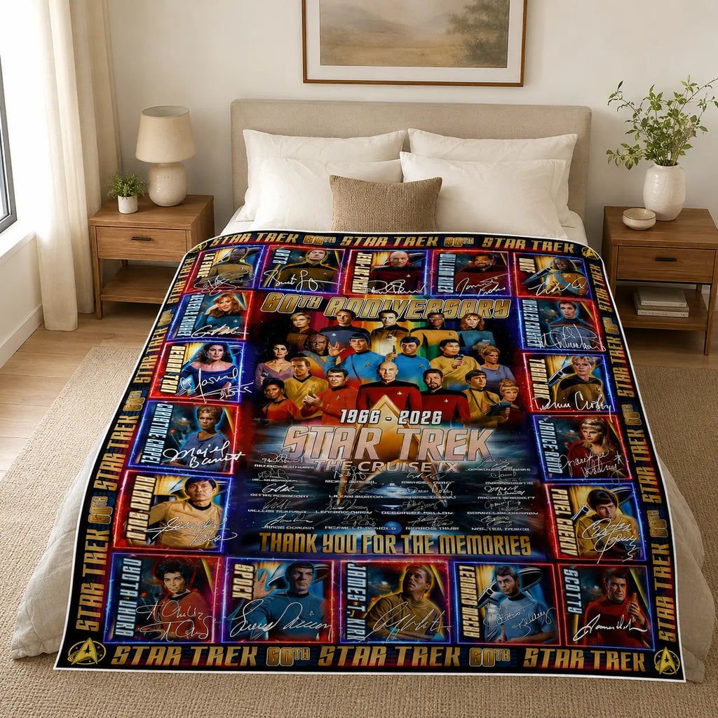 Star Trek 60Th Anniversary Flannel Blanket, 1966-2026 Sci Fi TV Series Fan Collage Throw Blanket, Space Adventure Soft Cozy Blanket for Couch Bed Sofa Movie Room Decor Gift