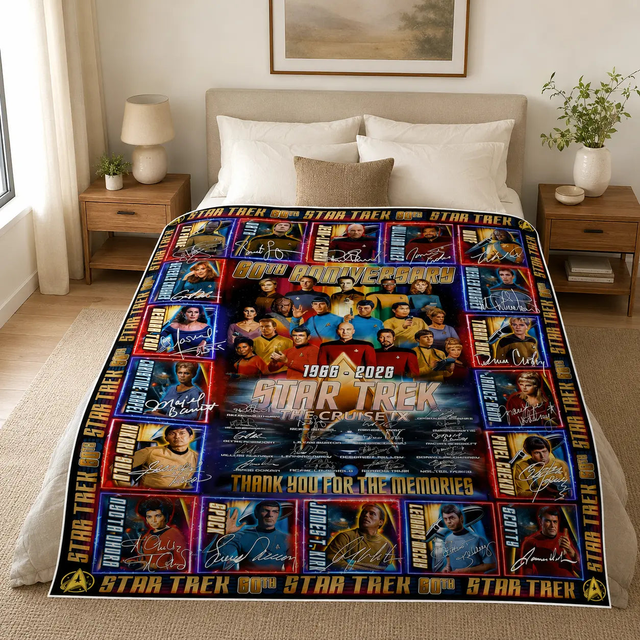 Star Trek 60Th Anniversary Flannel Blanket, 1966-2026 Sci Fi TV Series Fan Collage Throw Blanket, Space Adventure Soft Cozy Blanket for Couch Bed Sofa Movie Room Decor Gift