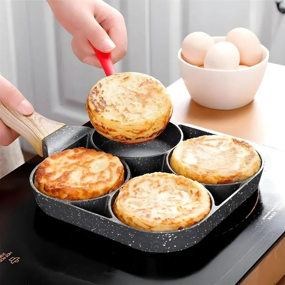 Rectangular Aluminum Nonstick Egg Skillet - 4-Cup Pancake Pan, Gas & Induction Compatible, Ideal for Omelettes & Outdoor Use Stainless Steel Cooking Fry Basket