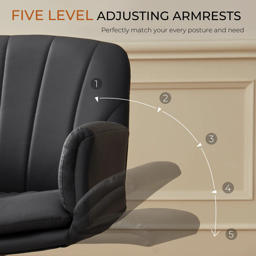 Summervibes Dowinx Criss Cross Chair with Five-Level Adjustable Arms and Wheels - Comfortable Ergonomic PU Leather Swivel Vanity Chair - Computer Makeup Gaming Chair for Home Office, Bedroom, Living Room