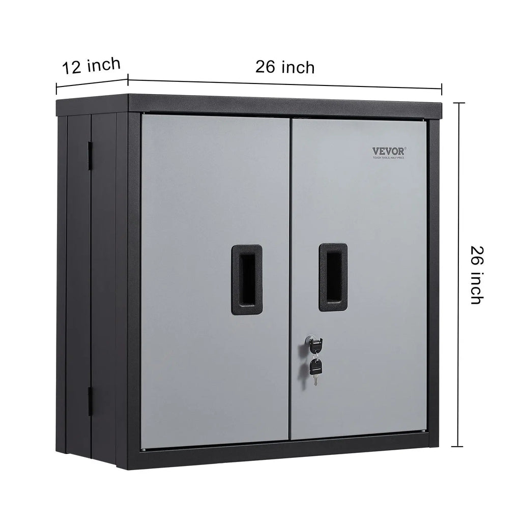 【Back to School】Vevor Foldable Wall-Mount Metal Garage Cabinet Furniture, 26" Heavy-Duty Tool Chest with 240 LBS Capacity, Adjustable Shelf, Magnetic Doors, Steel Board, Pre-Drilled Holes Simplify Wiring - Ideal for Garage, Home Use