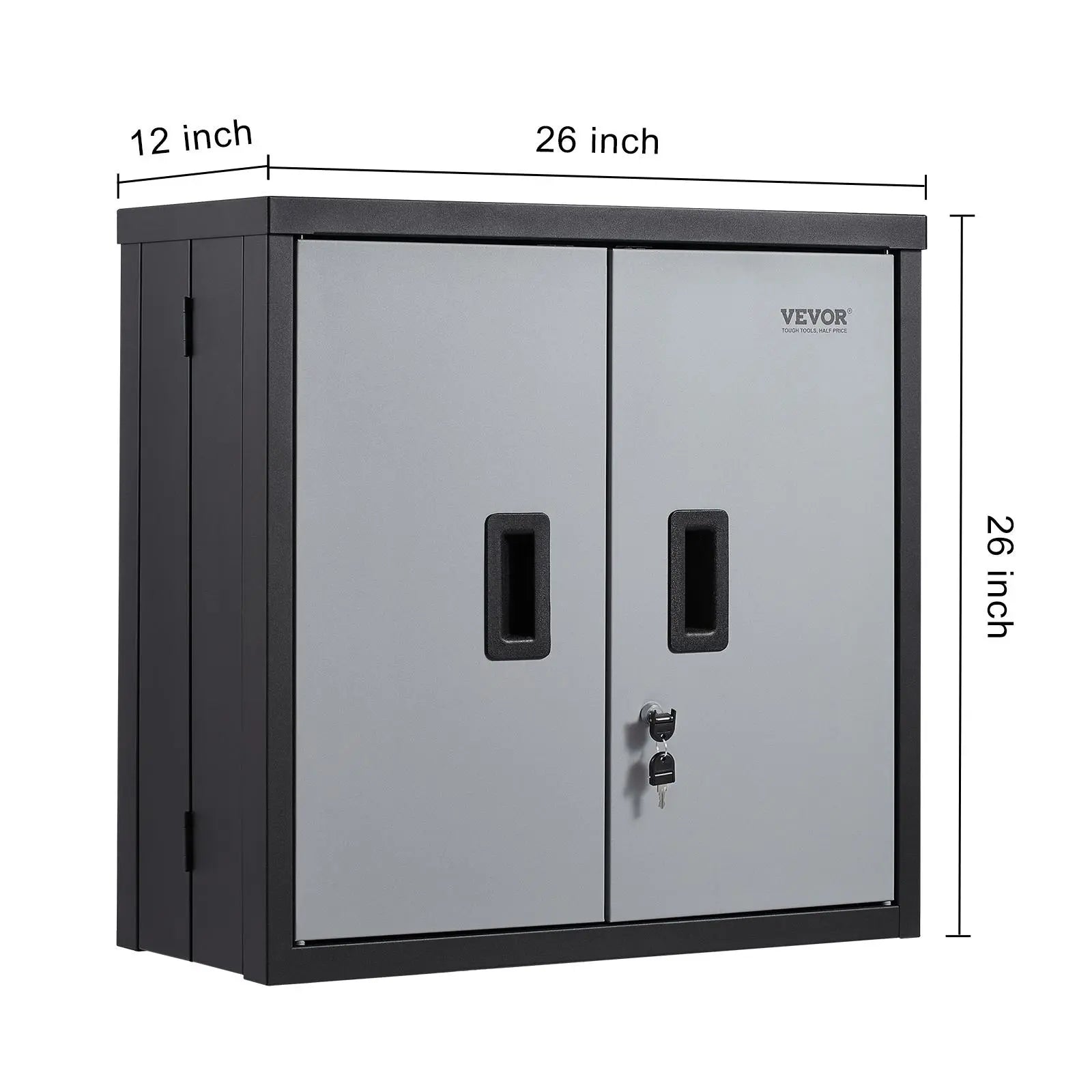 【Back to School】Vevor Foldable Wall-Mount Metal Garage Cabinet Furniture, 26" Heavy-Duty Tool Chest with 240 LBS Capacity, Adjustable Shelf, Magnetic Doors, Steel Board, Pre-Drilled Holes Simplify Wiring - Ideal for Garage, Home Use