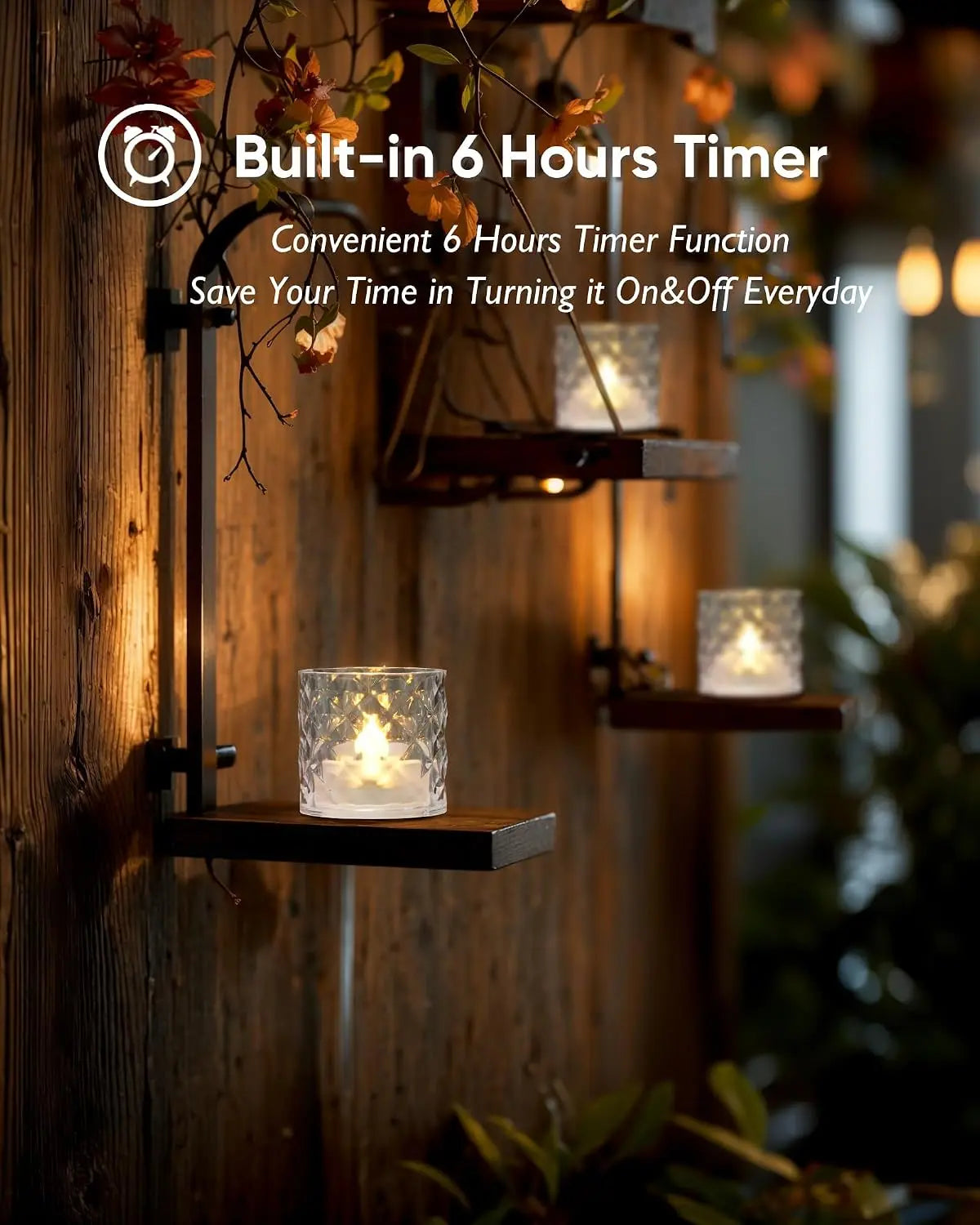 12PCS 2X2 in Acrylic Votive Candle Holders with Auto Timer Flameless LED Tealights, Battery-Powered, for Wedding Centerpieces, Christmas Decor, Mother’S Day Gifts