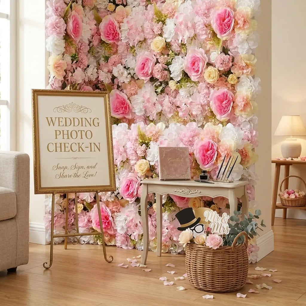 Artificial Flower Panels for Wedding Arch - Dark Pink Rose & Champagne Pink Silk Peony Hanging Garland, Faux Floral Decor for Ceremonies, Hotel Flower Walls & Decoration Needs, Peonies Flowers