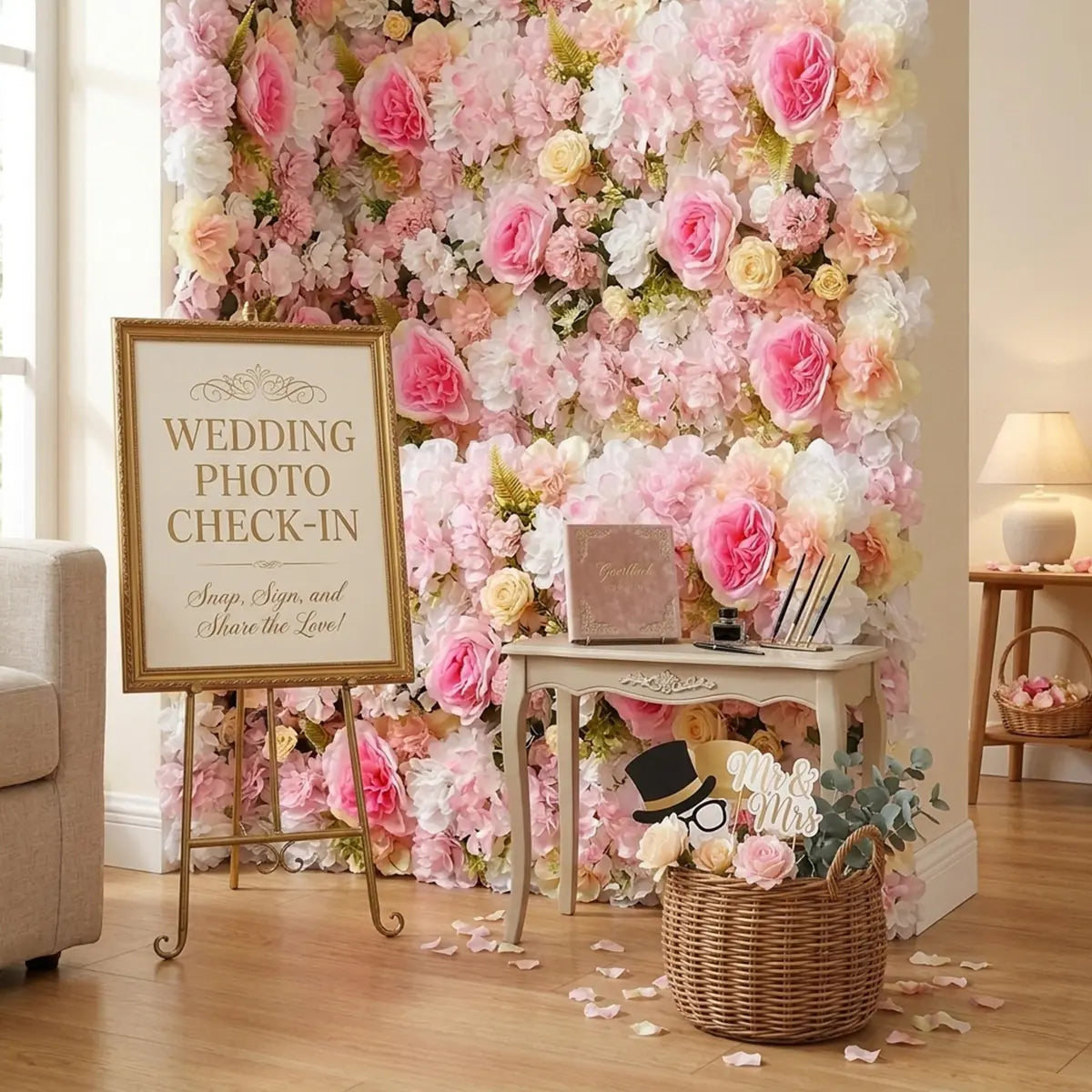 Artificial Flower Panels for Wedding Arch - Dark Pink Rose & Champagne Pink Silk Peony Hanging Garland, Faux Floral Decor for Ceremonies, Hotel Flower Walls & Decoration Needs, Peonies Flowers