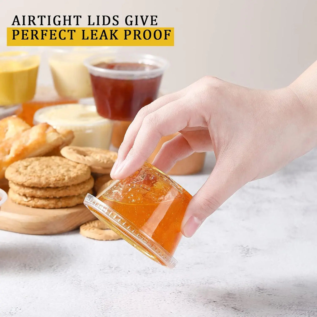 120-Pack 4Oz Disposable Sturdy Portion Cups with Lids, Airtight Stackable Plastic Souffle Jello Shot Sauce Condiment Cups for Lunch, Parties, 4Oz - 120