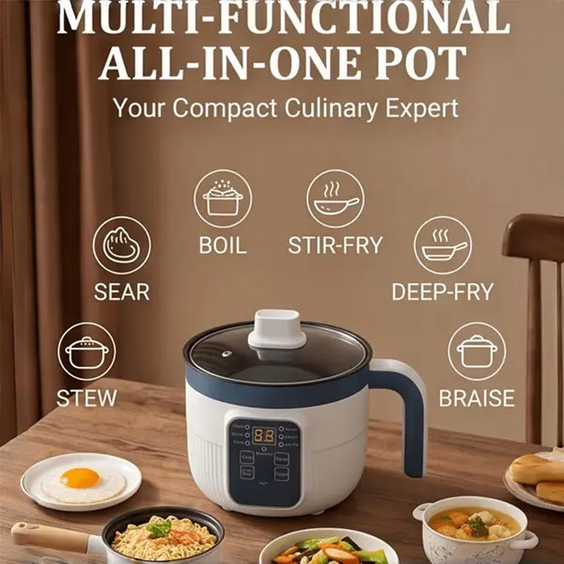 Digital Automatic Power-Off Rice & Pressure Cooker, Food Grade Double-Layer Nonstick Pot, Small Compact Portable Size, Ergonomic Handle, 6 Cooking Modes, Overheat Guard, Dry Protection, Easy-Clean, Ideal for 1-2 People (Rice,Soup) - Student Dorm Essential