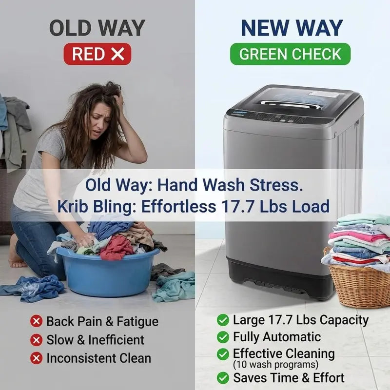 17.7 Lbs Portable Washing Machine Full Automatic, Compact Top Load Washer for Apartment Dorm RV, Small Laundry Machine with Drain Pump & 10 Wash Programs, Quiet Space Saving Fully Automatic Washer, LED Display Perfect for Small Space Home Use