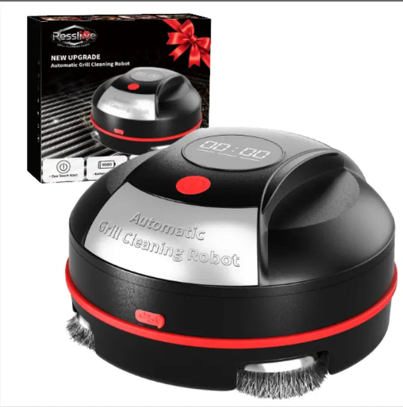 Automatic Grill Cleaning Robot, Rechargeable BBQ Grill Cleaner Robot with Rotating Steel Brush Heads, Hands‑Free Grill Scrubber for Outdoor Barbecue Grills, Remove Grease & Charred Residue