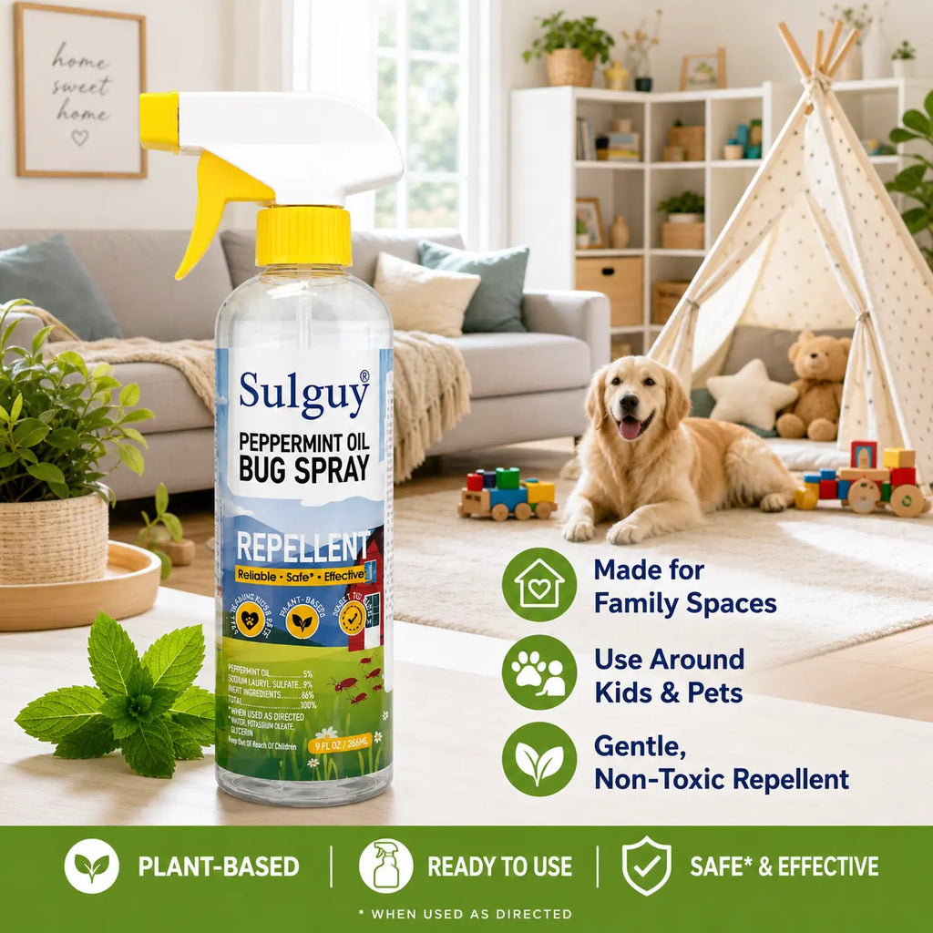 Sulguy Peppermint Spray (9Oz) - Kid-Safe Natural Residential Pest , Weekly Spray for Ants, , Spiders, Pet-Safe Home Care Supply with Oil Scent, 266Ml Bug