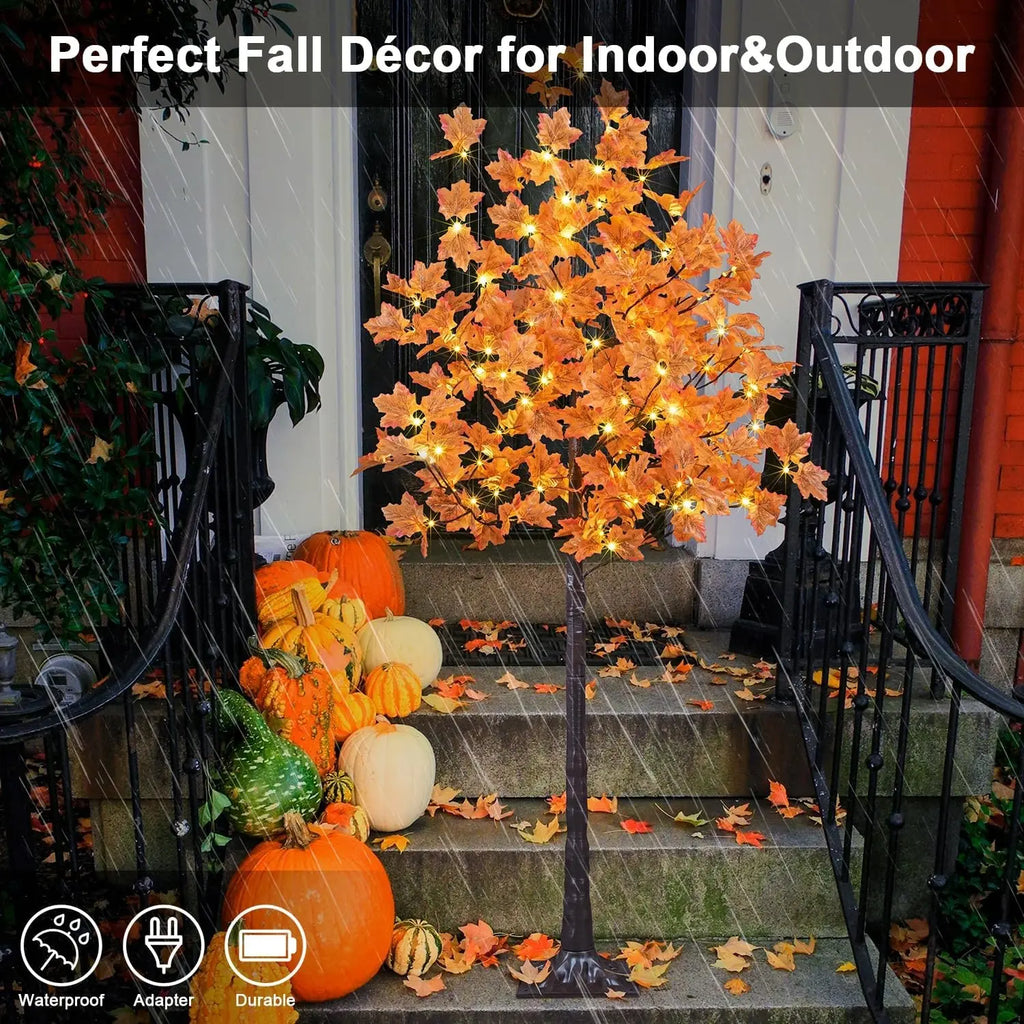 6FT 120LED Artificial Lighted Maple Tree Warm White Fall Decorations Indoor Ourdoor, Orange