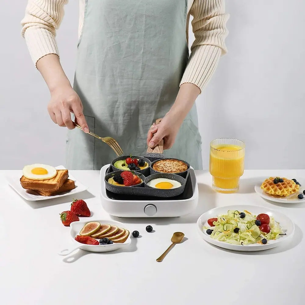 Rectangular Aluminum Nonstick Egg Skillet - 4-Cup Pancake Pan, Gas & Induction Compatible, Ideal for Omelettes & Outdoor Use Stainless Steel Cooking Fry Basket