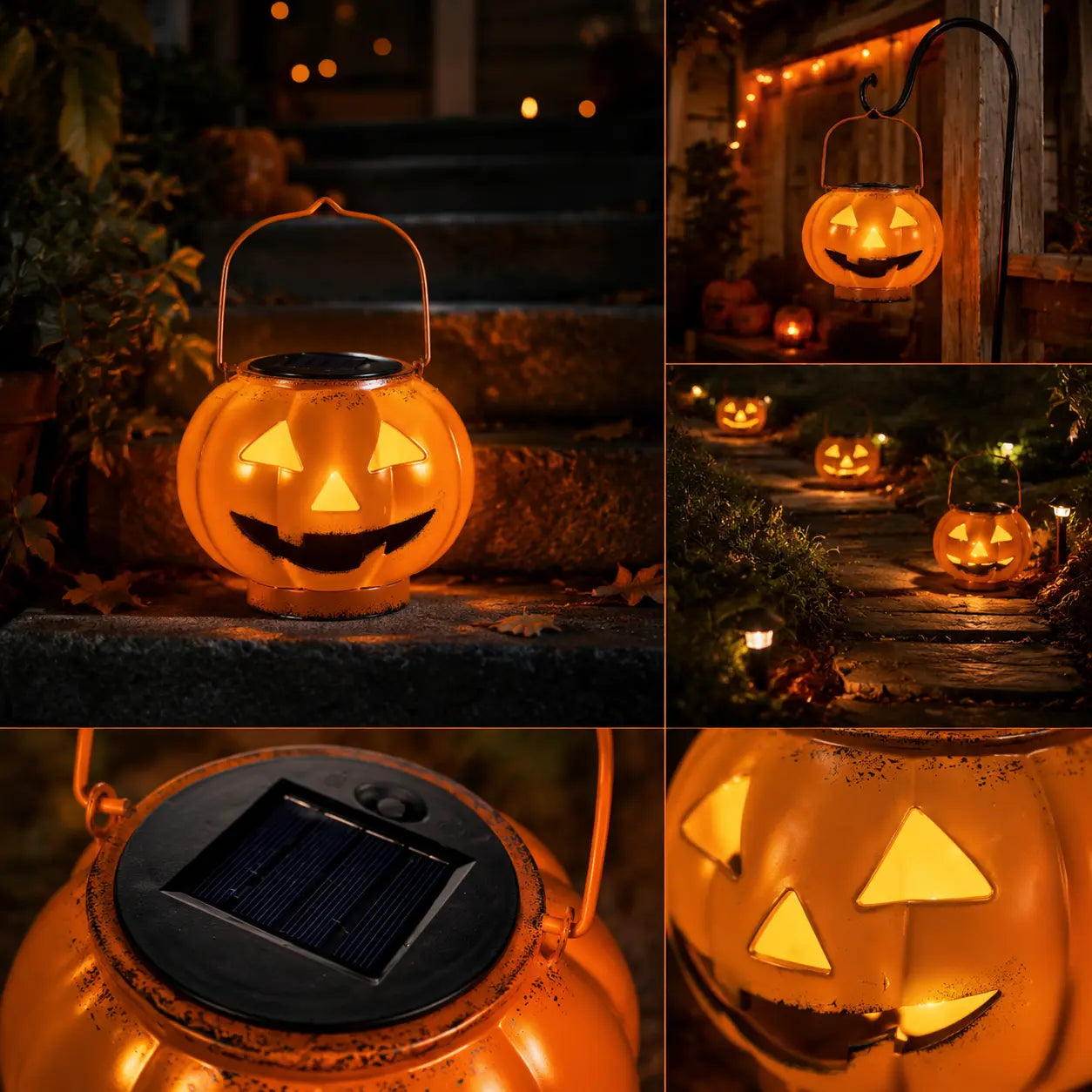 Halloween Solar Pumpkin Lantern, IP65 Waterproof Hanging Pumpkin Lantern, Automatic On/Off LED Outdoor Pumpkin Lantern, Suitable for Halloween Decoration in Courtyards, Terraces, Gardens, and Trails