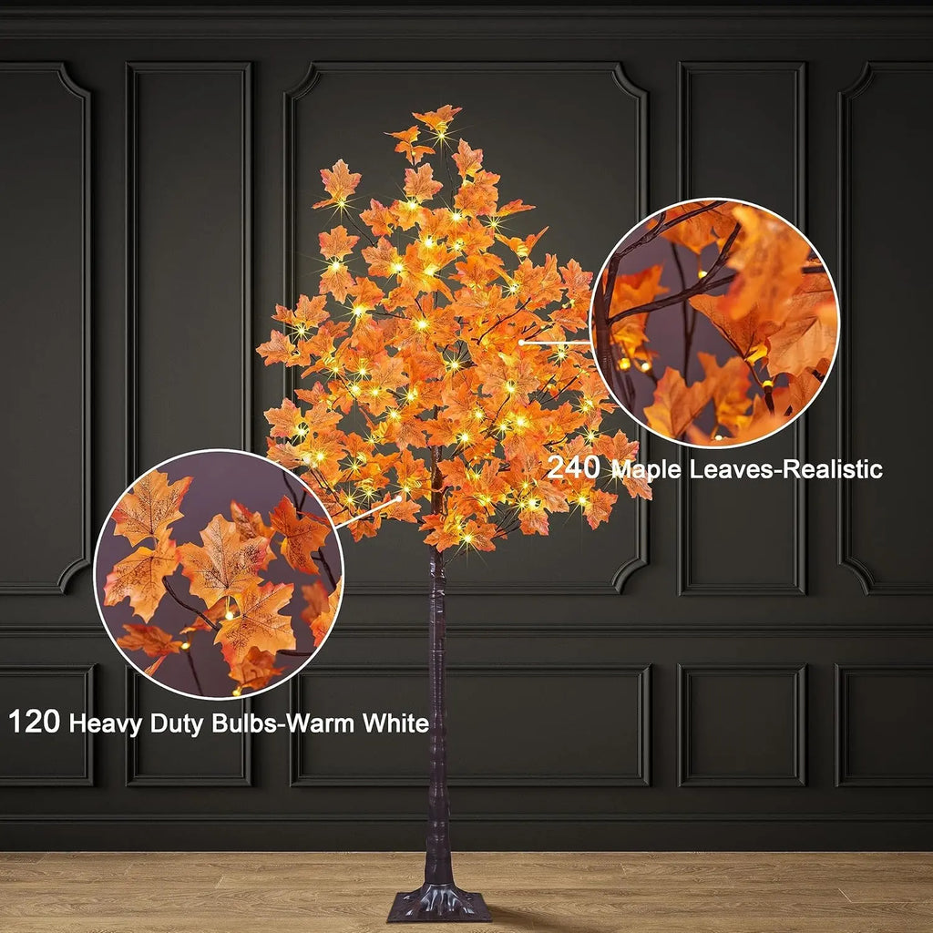 6FT 120LED Artificial Lighted Maple Tree Warm White Fall Decorations Indoor Ourdoor, Orange