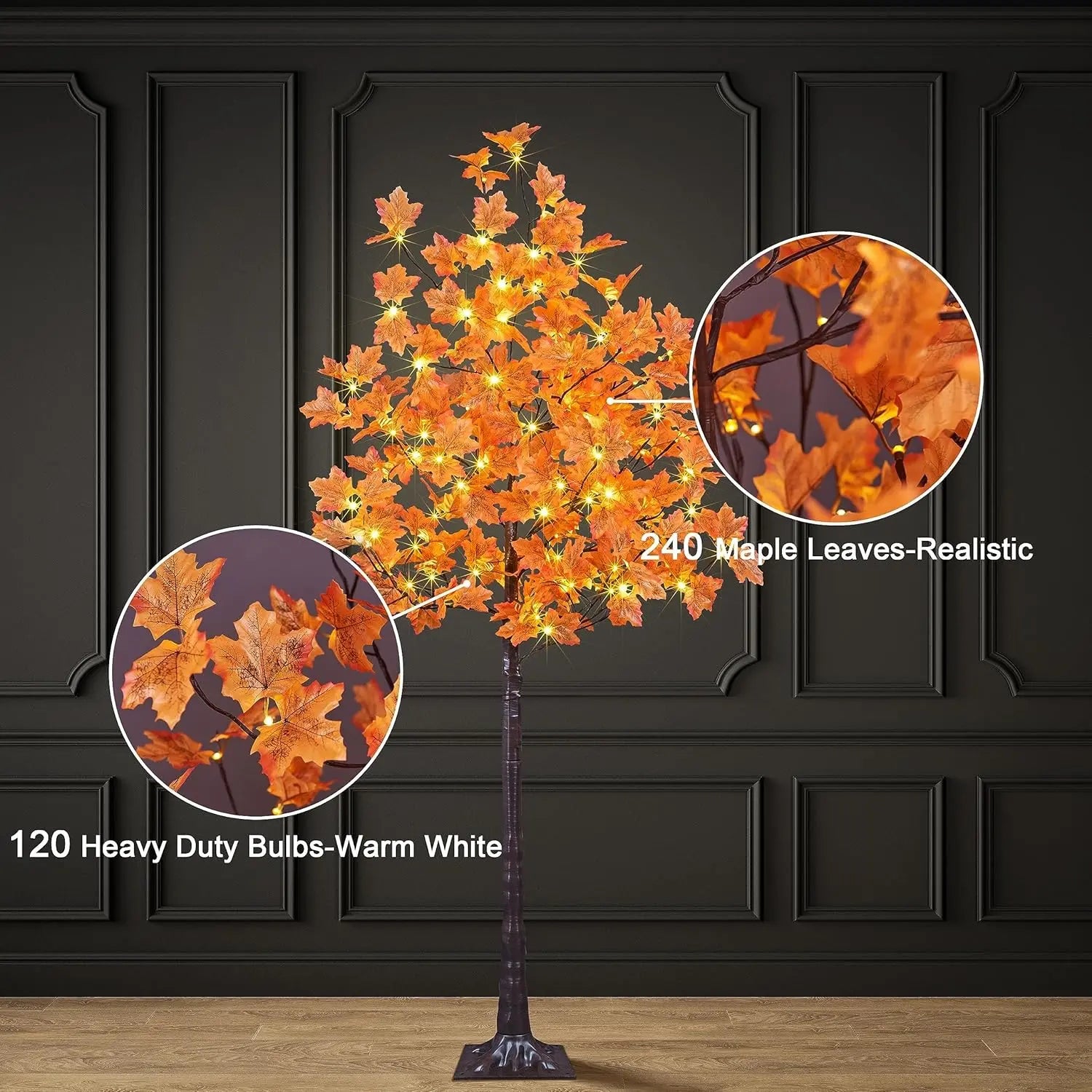 6FT 120LED Artificial Lighted Maple Tree Warm White Fall Decorations Indoor Ourdoor, Orange