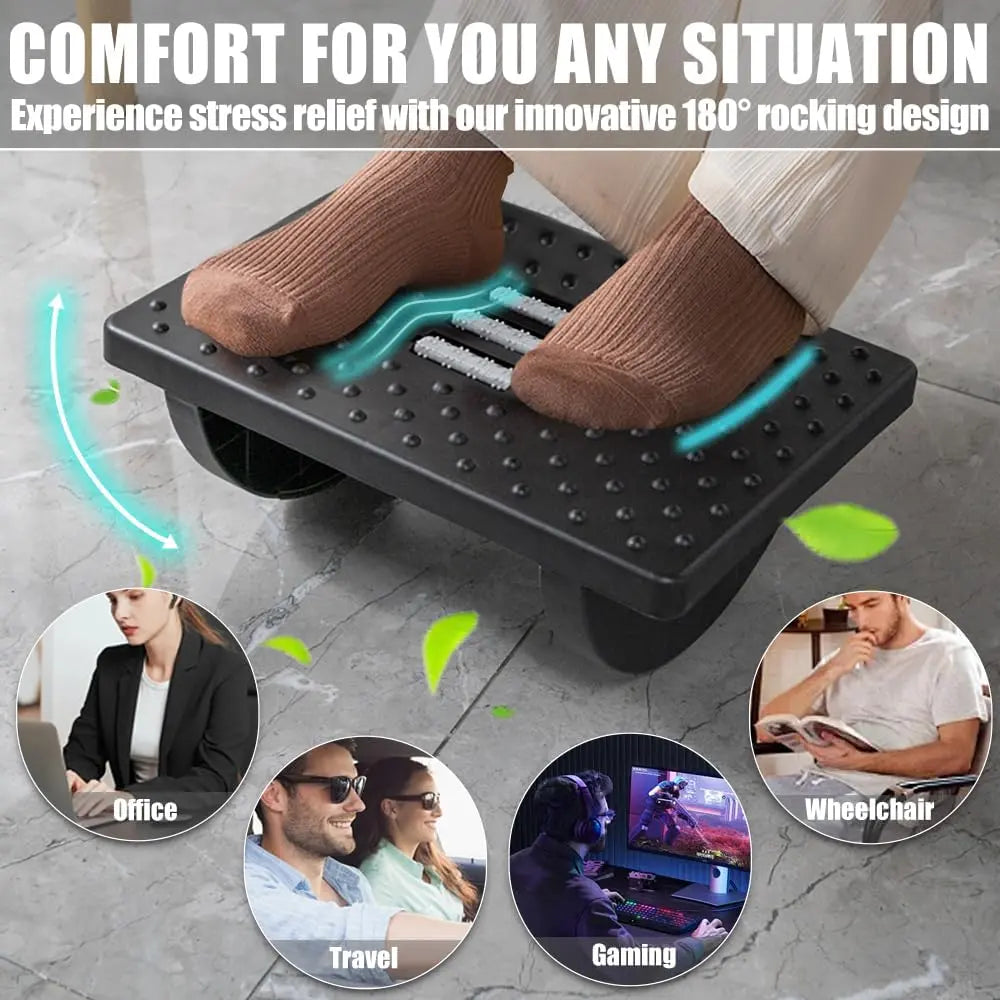 Ergonomic Office Foot Rest, Thick PP Rocking Foot Stool with Roller Massager, 13X9.6X5" Durable under Desk Leg Rest for Office Users