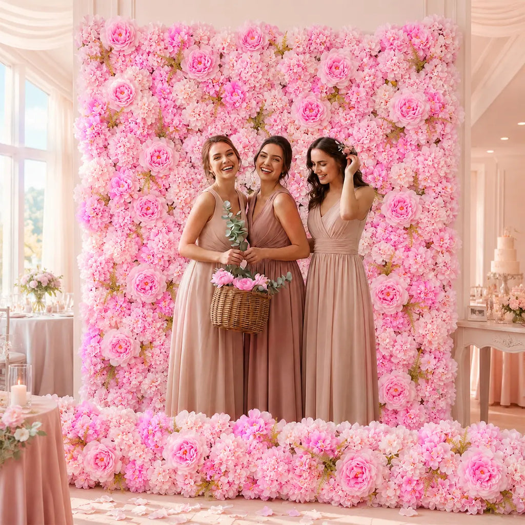 Artificial Flower Panels for Wedding Arch - Dark Pink Rose & Champagne Pink Silk Peony Hanging Garland, Faux Floral Decor for Ceremonies, Hotel Flower Walls & Decoration Needs, Peonies Flowers