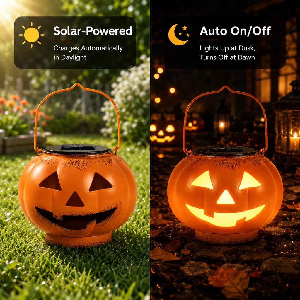 Halloween Solar Pumpkin Lantern, IP65 Waterproof Hanging Pumpkin Lantern, Automatic On/Off LED Outdoor Pumpkin Lantern, Suitable for Halloween Decoration in Courtyards, Terraces, Gardens, and Trails
