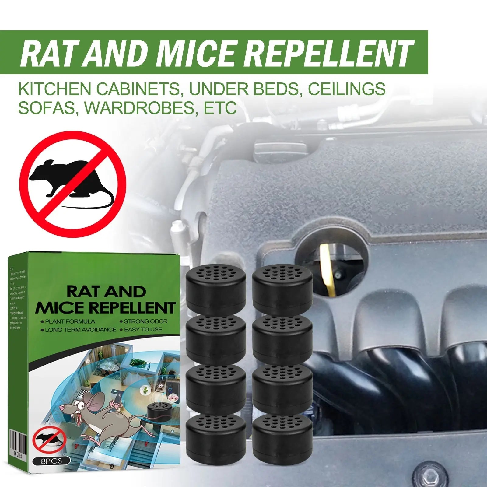 Plant-Based Rat & Mice Repellent Balls, 8 PCS per Box, Safe Rodent Deterrent for Car Engine Bay & Home, Residential Pest Control Supplies,Mouse Rodent Repellent,Mouse Repellent Pouch,Peppermint Oil Mouse Repellent