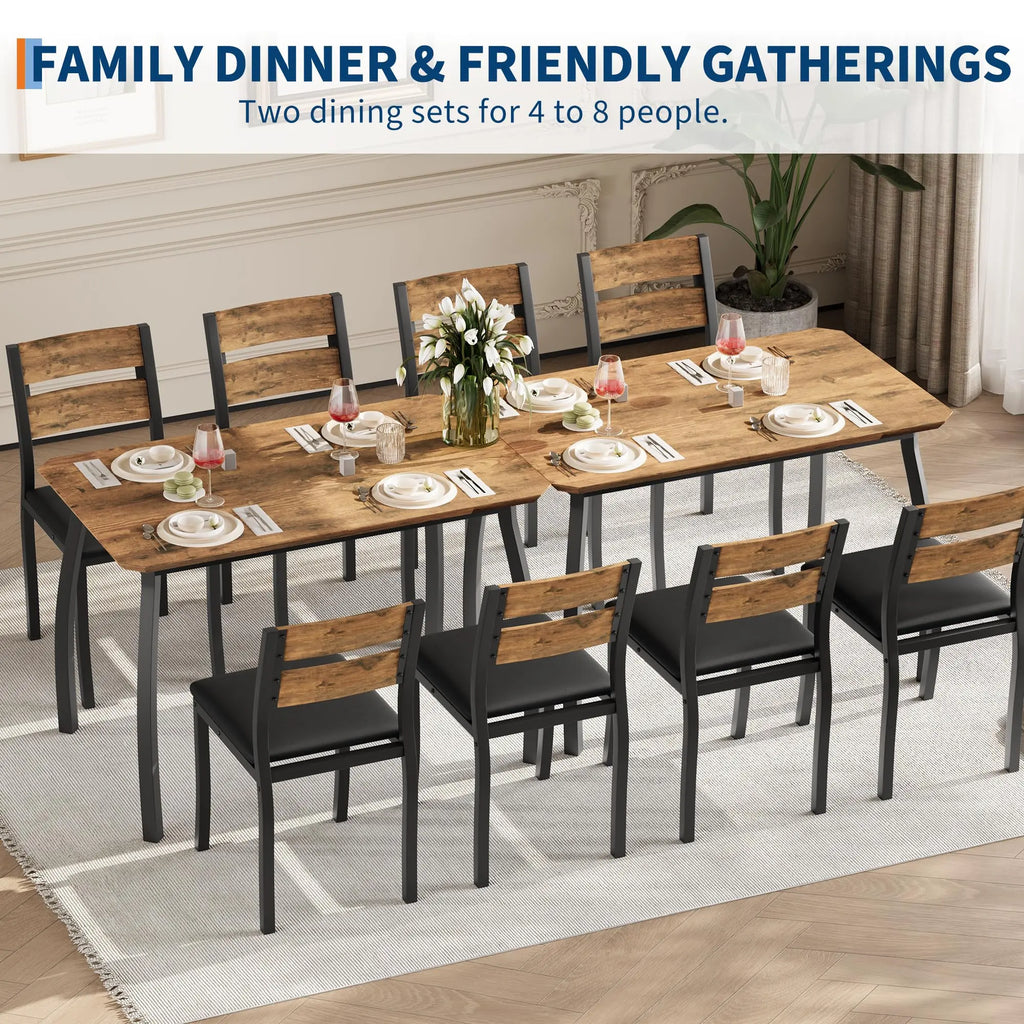 Garvee 5 Piece Farmhouse Dining Table Set for 4, Industrial Kitchen Table with Padded Chairs & Iron Frame, Space-Saving Dining Room Furniture Set for Small Spaces, Apartments, Brown