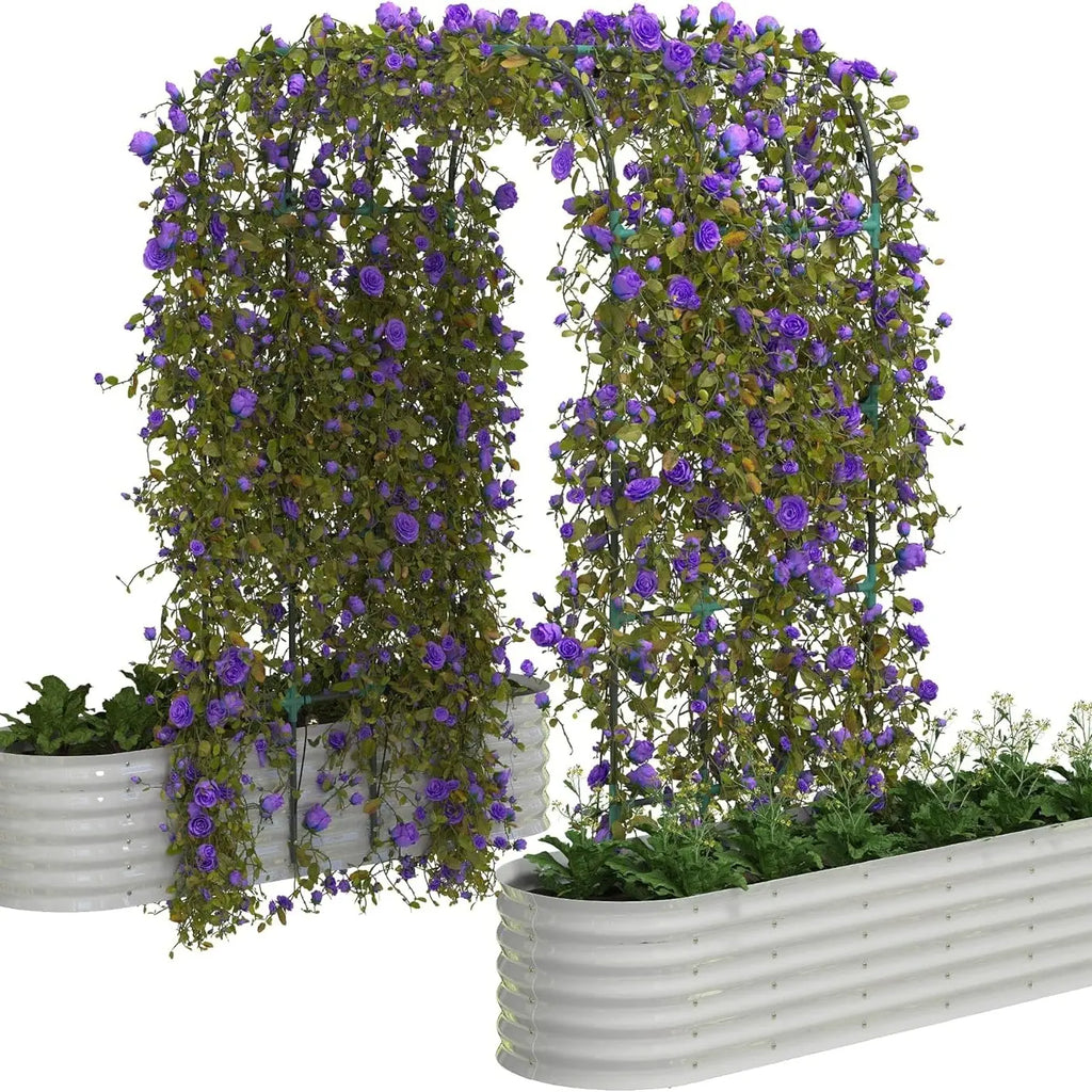 [Huge Clearance! Low Cost for Next‑Year Gains]2Pcs Raised Garden Bed Set 200X60X45Cm Planter Box + 180X90X240Cm Arch Trellis Climbing Frame 0.6Mm Color Steel Metal Vegetable Flower Planters with Butterfly Nut Assembly