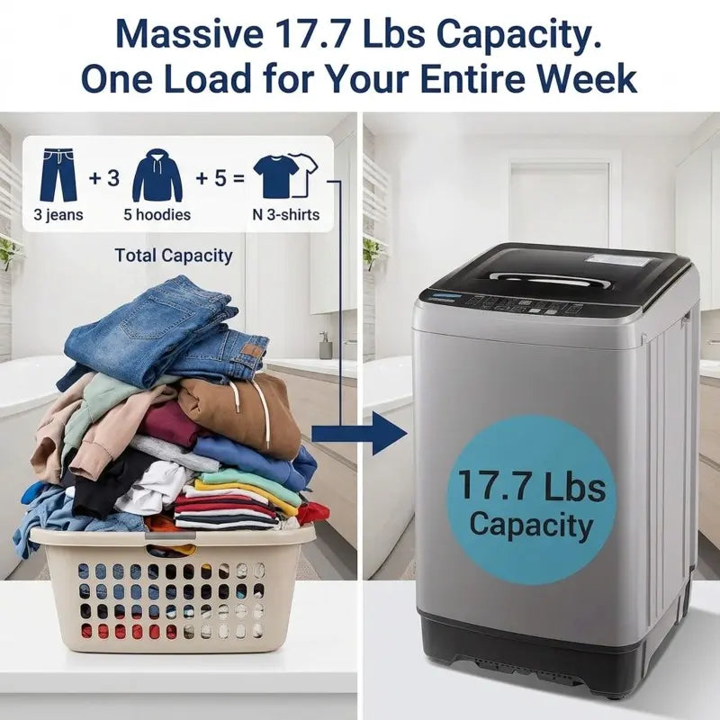 17.7 Lbs Portable Washing Machine Full Automatic, Compact Top Load Washer for Apartment Dorm RV, Small Laundry Machine with Drain Pump & 10 Wash Programs, Quiet Space Saving Fully Automatic Washer, LED Display Perfect for Small Space Home Use